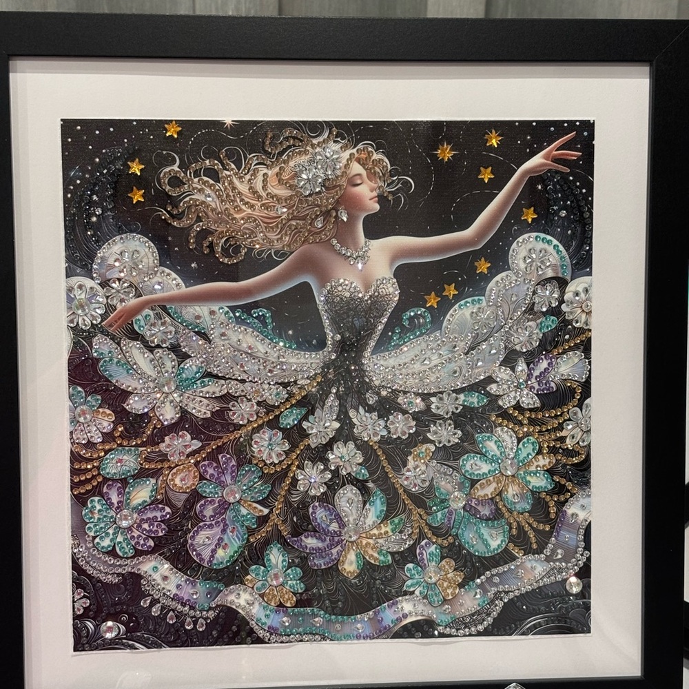Handmade Diamond Art - Elegant Framed Art with Dancing Woman - Framed